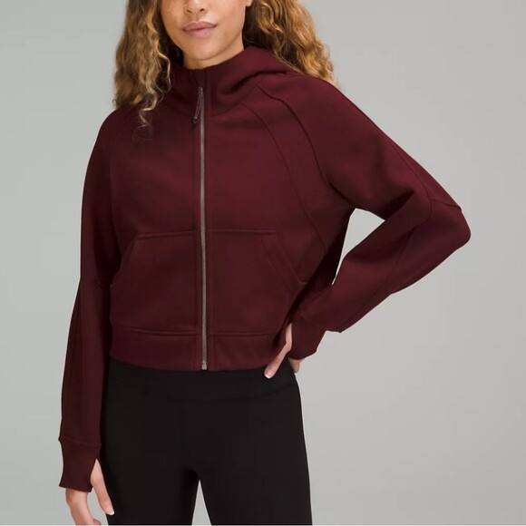 Lululemon Scuba Oversized Full Zip Hoodie Jacket Crop Red Merlot XS/S - Picture 2 of 7
